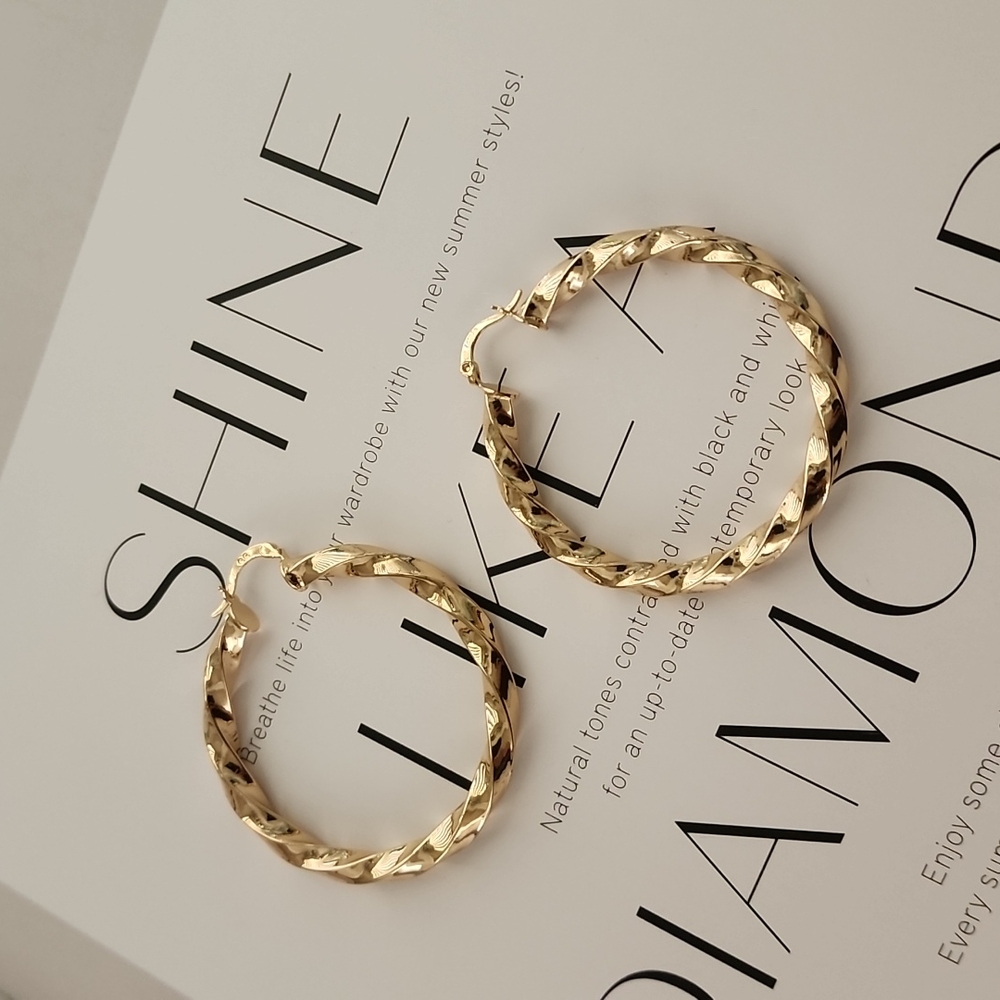 GOLD Hoop Earrings Twisted Chunky Thick Hoops Y2K Statement Hip Hop - Picture 8 of 14